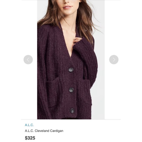 A.L.C. Burgundy Cleveland V-Neck Ribbed-Knit Cardigan Size M Retail$325 - Picture 13 of 16